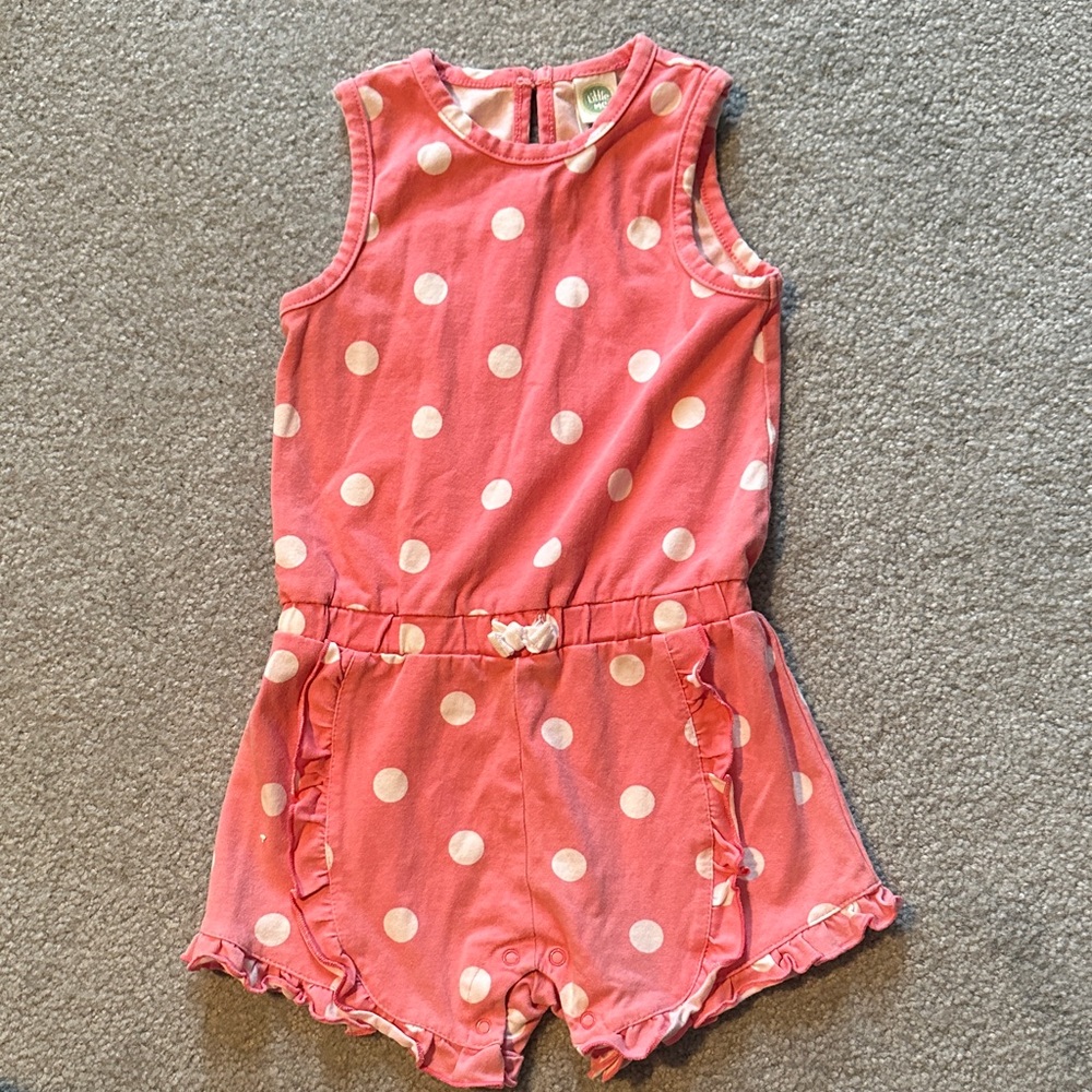 Little Me Pink and White Polka Dot Romper